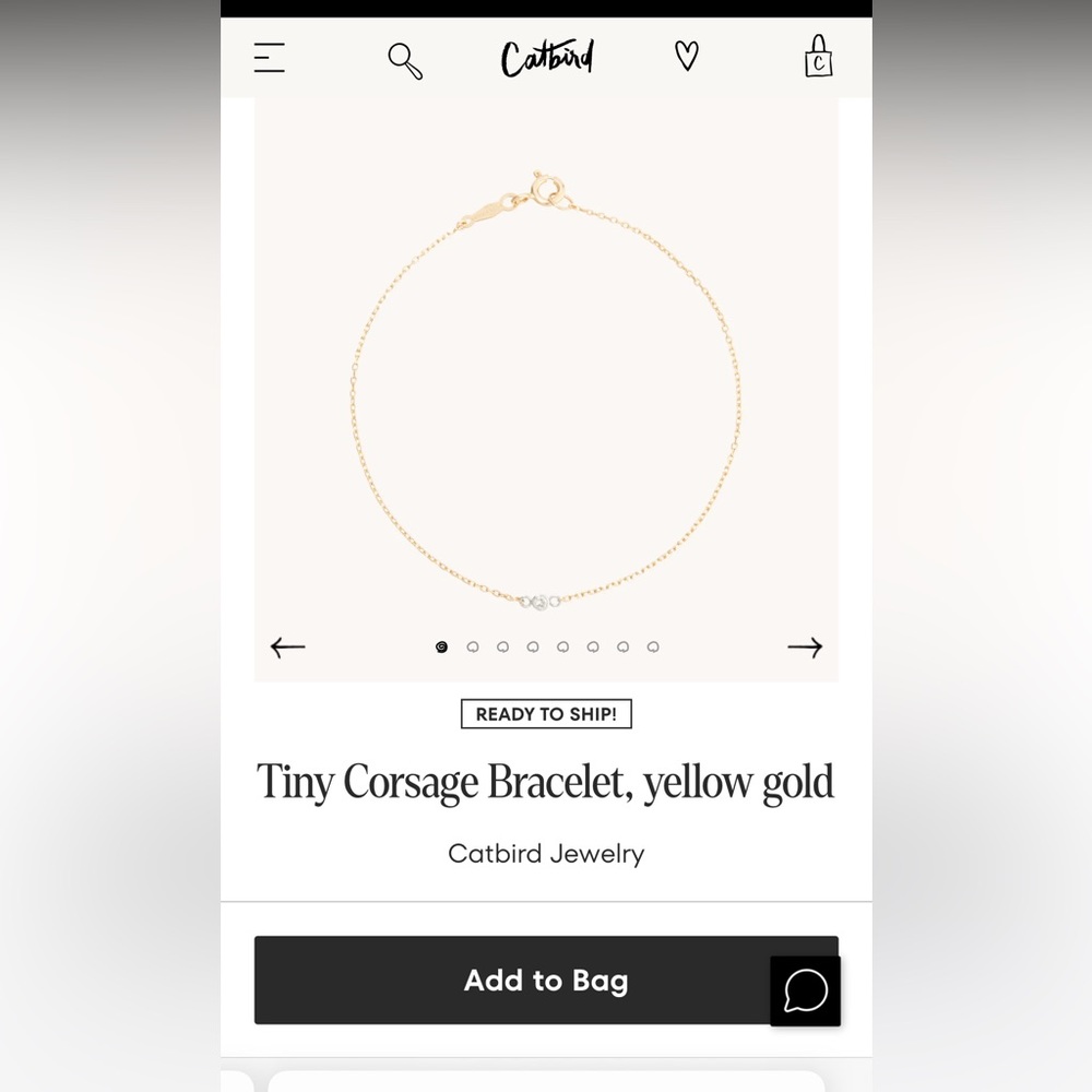 Catbird solid 14k yellow gold, white 2mm diamond, set in white gold.
